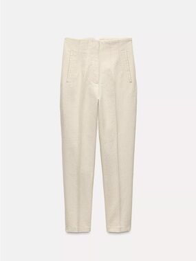 ZARA Rustic High-Waisted Slim Ankle Pants Natural Size L